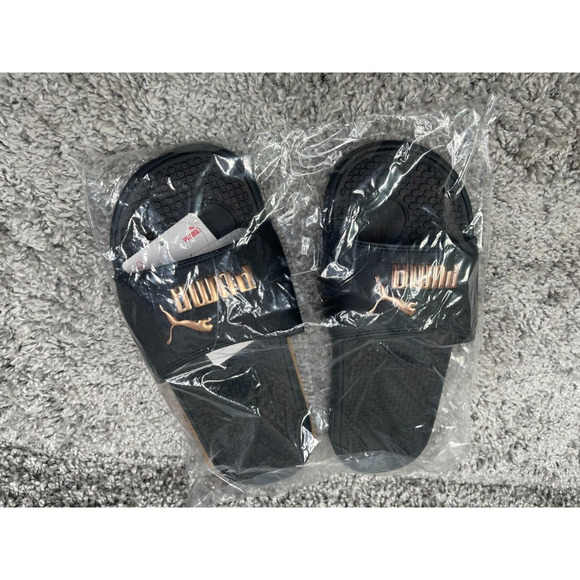 Puma Womens Black Rose Gold Cool Cat Slid Slippers Synthetic Leather Size 10 New - Picture 8 of 8